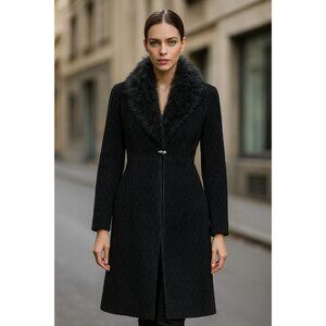 Venus Williams for Wilsons  Leather Black Suede Leather Coat XL Faux Fur Collar